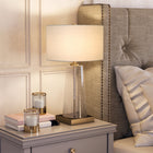 Hudson&Canal Dax 27.5" Tall Table Lamp with Fabric Shade - Seeded Glass/Brass/White-Includes a 6 ft. cord with rotary socket switch
