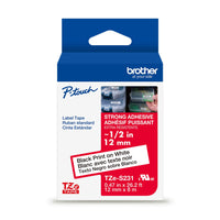 Brother Genuine TZe-S231 Extra Strength Adhesive Tape for P-touch Label Makers - 12 mm wide x 8 m long - Black on White-Black on white TZe 12 mm extra strength adhesive tape for use with Brother P-touch label makers 