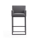 Manhattan Comfort Ambassador 21" Mid-Century Modern Faux Leather Upholstered Bar Stool - Grey and Black - 2 Pack-Includes Footrest Base