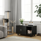 PawHut Cat Litter Box Enclosure End Table with Scratcher - Black-Constructed from robust MDF board 
