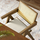 Modway Thera Vegan Leather Cane Dining Armchairs - Weathered Oak/Stone - 2 Pack-Tapered Arms