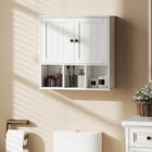 HOMCOM Farmhouse Bathroom Wall Cabinet, Open Compartments and 2 Doors - White-Three open compartments ease access to frequently used products