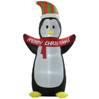 HOMCOM 8' Lit Inflatable Penguin with Merry Christmas Christmas Yard Decoration-Joyous Christmas penguin holding "Merry Christmas" banner, attract everyone's attention 