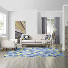 Modway Andela Interlocking Block Mosaic Area Rug - 8 ft W x 10 ft L - Multicolored Blue/Light Olive Green-Tight Low Pile Weave