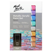 Mont Marte Premium Metallic Acrylic Paint 8-Piece Set - Metallic-Includes 8 shimmering acrylic colours that add a lustrous metallic effect to art, decor and craft projects