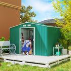 Outsunny Garden Storage Shed with Steel Foundation Kit - 9.1'x 6.4' x 6.3' - Green-Built from galvanised steel construction with painted finish for weather protect 