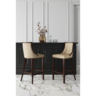 Manhattan Comfort Fifth Avenue 19" Traditional Faux Leather Upholstered Counter Stool - Cream and Dark Walnut - 3 Pack-Frame Made of Solid Beech Wood with Rich Walnut Finish