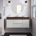 Modway Render 48" Wall-Mount Bathroom Vanity - White/Walnut/Black-MDF and Particleboard
