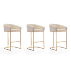 Manhattan Comfort Louvre 21" Mid-Century Modern Faux Leather Upholstered Barstool - Cream and Titanium Gold - 3 Pack-Mid-Century Modern Barstool with Backrest Perfect for Bar and Kitchen Use