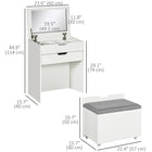 HOMCOM Makeup Vanity Desk with Flip Top Mirror and Cushioned Stool - 23.6" L x 15.7" W x 44.9" H - White-Padded chair with hidden compartment 