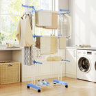 HOMCOM 4-Tier Steel Foldable Clothes Drying Rack with 4 Castors - Blue-Rust-resistant steel frame with double tubes on both sides is stable 