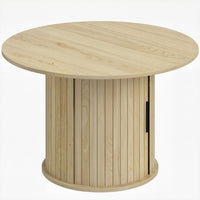 HOMCOM 31.5" Round Coffee Table with Storage - Natural Wood-Slatted column design with natural wood finish adds elegance and ensures robust stability
