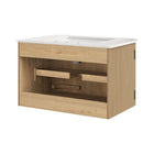 Modway Zia 30" Wall-Mount Bathroom Vanity with Marble Sink - Natural-Solid Mango Wood Base with Fluted Pattern