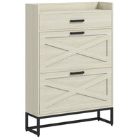 HOMCOM Narrow Shoe Cabinet with 2 Flip Doors & Top Drawer - Distressed White-Compact design, ideal for small entryways, hallways, or any narrow places