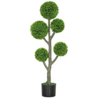 HOMCOM 43.3" Decorative Artificial Cypress Tree in Pot - Green-Beautiful artificial topiary five-ball cypress tree design plant 