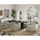 Manhattan Comfort Anna Square 22.83" Modern Faux Leather Upholstered Dining Armchair - Stone Grey - Set of 2-Heavy Plastic Foot Padding
