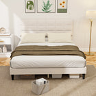 HOMCOM Queen Size Upholstered Platform Bed Frame with Headboard - Cream White-Square-stitched upholstered headboard adds a warm, modern touch