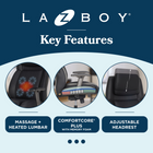 La-Z-Boy Channing Massage Executive Chair - Black-Padded height adjustable headrest
