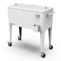 Permasteel 80 qt Retro Rolling Patio Cooler with Divider - White-Spacious 80 quart capacity provides generous storage for up to 110 12oz cans, plus ice