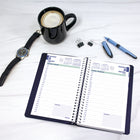 Blueline 2027 Daily Planner with Spiral Binding and Soft Lizard-Like Cover - 8" x 5" - Blue - Bilingual-Telephone and address section