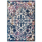 Modway Reflect Primrose Ornate Floral Lattice Indoor/Outdoor Area Rug - 8 ft W x 10 ft L - Ivory Dark Blue Multicolored-Distressed Vintage Ornate Floral Lattice Area Rug