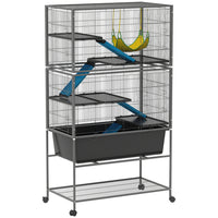 PawHut 59" H 5-Level Rolling Small Animal Cage - Dark Grey-5-tier design maximizes space for multiple small animals 