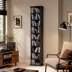 HOMCOM 9-Tier Slim DVD Media Storage Cabinet with Adjustable Shelves - Black-Anti-tipping strap enhances safety and stability 