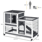 PawHut 35" H Indoor Rabbit Hutch with Wheels, Run and Tray - Grey-Made of fir wood with steel wire 