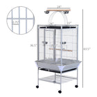PawHut 64" H Bird Cage with Pull Out Tray, Play Top and Storage Shelf - Silver-Multiple doors for easy access and routine works 