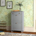 HOMCOM Narrow Shoe Cabinet with 2 Flip Drawers for Storage - Grey-Two flip drawers store up to 8 pairs of shoes