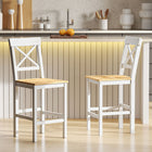 HOMCOM Counter Height Bar Stools with Cross Back and Footrest - Natural - 2 Pack-Painted surface is water-resistant and easy to clean
