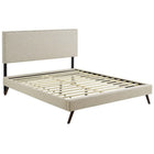 Modway Macie Fabric Queen Platform Bed with Round Splayed Legs - Beige-Fine Polyester Upholstery