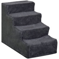 PawHut 4-Step Pet Stairs - Dark Grey-Help prevent pet injuries caused by jumping on furniture with our pet-friendly stairs 