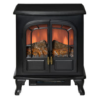 HOMCOM Freestanding Electric Fireplace with LED Flame Effect - Black-Freestanding electric fireplace with transparent tempered glass front for better viewing 