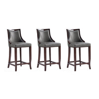 Manhattan Comfort Emperor 19" Traditional Faux Leather Upholstered Bar Stool - Pebble Grey - 3 Pack-Traditional Barstool with Backseat Perfect for Bar and Kitchen Use. Set of 3