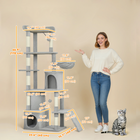 PawHut 67" Large Cat Tower with 7 Scratching Posts - Light Grey-Reinforced large base and anti-tip strap prevent wobbling for safety
