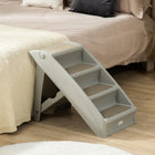 PawHut 4-Level Portable Foldable Dog Stairs - Gray-Easily folds and can be tucked away when needed 
