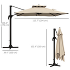Outsunny Square Cantilever Patio Umbrella with 360° Rotation - 10' - Khaki-Aluminium ribs with 8 struts for added strength and stability