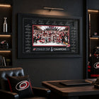 Frameworth Carolina Hurricanes 24" H x 36" W Replica Signature Frame 2026 Stanley Cup Champions Framed Wall Art 24x36 Frameworth - Licensed-FINISHED SIZE 24" x 36": Vertical framed display sized for living rooms, offices, fan caves, and sports rooms