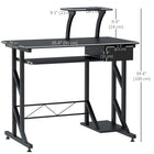 HOMCOM 35.4" Computer Desk with Keyboard Tray - Black-This small desk offers sufficient space for you to move your legs