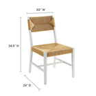Modway Bodie Wood Dining Chair - White/Natural-Woven Paper Rope Seat and Backrest