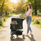 PawHut Deluxe 3-Wheel Pet Stroller with Brake, Canopy  - Black-Breathable mesh windows keep pets cool and comfortable
