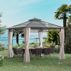 Outsunny 10 ft W x 10 ft L Double Roof Hardtop Gazebo with Nettings Curtains - Khaki-Combined metal and aluminum frame provides more excellent stability and robustness
