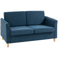 HOMCOM 56" Loveseat Sofa with Wooden Legs - Blue-Solid wood frame with robust wooden legs for superior stability