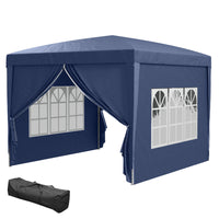 Outsunny 10' ft W x 10 ft L Outdoor Pop Up Party Tent with Carrying Bag - Blue-High density silver coated Oxford material water-resistant and UV resistant