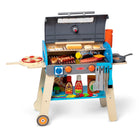 Melissa & Doug Deluxe Grill & Pizza Oven Playset-Includes wooden sliceable play food pieces that look "uncooked" on one side and have grill marks on the other (including steak, chicken, hot dog, burger, veggie burger, corn on the cob), wooden pizza with felt toppings, sauce and seasoning bottles and felt squiggly condiment squirts, hot dog and burger buns