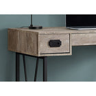 Monarch I 7414 Wood Grain with Black Metal Computer Desk - Taupe-1 wide middle drawer on metal glides with a black leather pull