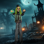 HOMCOM 6' Life Size Animated Clown with Sound Motion Activation - Green-Animatronic body vibrates when activated 