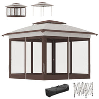 Outsunny 12 ft W x 12 ft L Pop Up Canopy with Mesh - Beige and Dark Brown-Pop up design makes your party gazebo easy to set-up