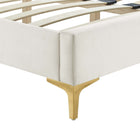 Modway Zahra Channel Tufted Performance Velvet Full Platform Bed with Gold Metal Legs - White-Assembly Required